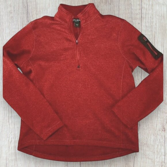 EDDIE BAUER Half Quarter 1/4 Zip Mock Neck Pullover Sweater Fleece Rust Color XL - Picture 1 of 4